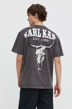 Bavlnené tričko Karl Kani pánsky, šedá farba