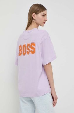 Bavlnené tričko Boss Orange dámsky, fialová farba