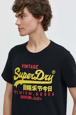 Bavlnené tričko Superdry pánsky, čierna farba, s potlačou