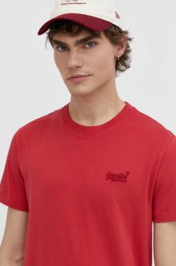 Bavlnené tričko Superdry pánsky, červená farba, s nášivkou