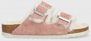 Semišové papuče Birkenstock Arizona Shearling ružová farba, 1023258