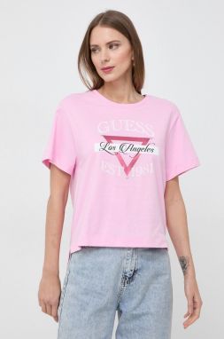 Bavlnené tričko Guess BOXY dámsky, ružová farba, W4RI43 K8FQ4