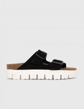 Semišové šľapky  BIRKENSTOCK X PAPILLIO Arizona PAP Chunky dámske, čierna farba, na platforme, 1023717