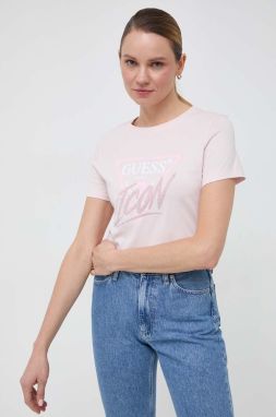 Bavlnené tričko Guess ICON dámsky, ružová farba, W4RI41 I3Z14
