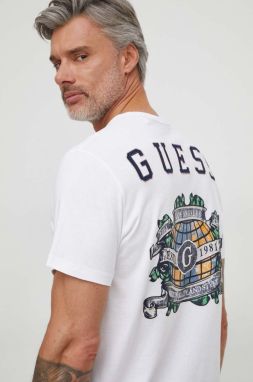 Bavlnené tričko Guess pánsky, biela farba, s nášivkou, M4RI11 I3Z14