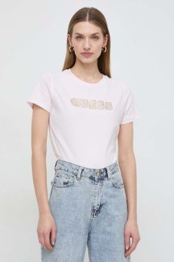 Bavlnené tričko Guess GLOSSY dámsky, ružová farba, W4RI30 I3Z14