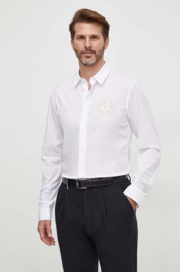 Košeľa Versace Jeans Couture pánska, biela farba, slim, s klasickým golierom, 76GALYS2 CN002