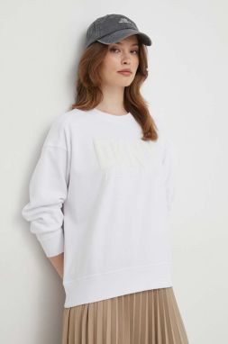 Bavlnená mikina Dkny dámska, biela farba, s potlačou, DJ4T1081