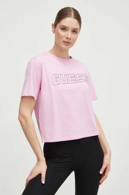 Bavlnené tričko Guess KIARA dámsky, ružová farba, V4GI18 I3Z14