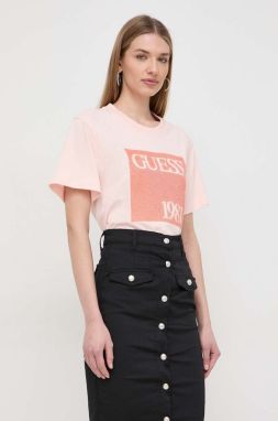 Bavlnené tričko Guess dámsky, ružová farba, W4GI16 I3Z14