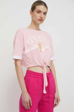 Bavlnené tričko Guess MYLAH dámsky, ružová farba, V4GI00 I3Z14