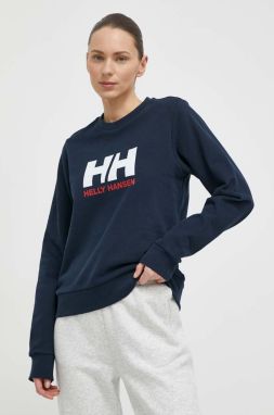 Bavlnená mikina Helly Hansen dámska, tmavomodrá farba, s potlačou, 34462