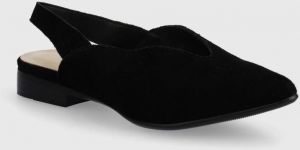 Semišové baleríny Answear Lab čierna farba, s otvorenou pätou
