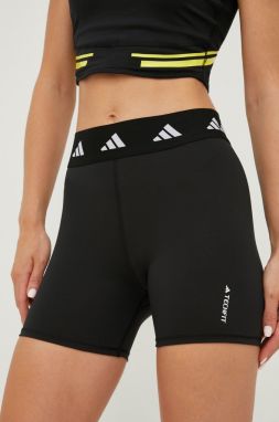 Tréningové šortky adidas Performance Techfit dámske, čierna farba, s potlačou, vysoký pás, HF6683