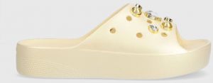 Šľapky Crocs Classic Platform Crystals Perls Slide dámske, béžová farba, na platforme, 206750