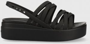 Sandále Crocs Brooklyn Strappy Low Wedge dámske, čierna farba, na platforme, 206453