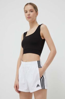 Šortky adidas dámske, biela farba, s nášivkou, vysoký pás, HA7154