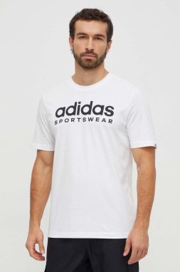 Bavlnené tričko adidas pánsky, biela farba, s potlačou, IW8835