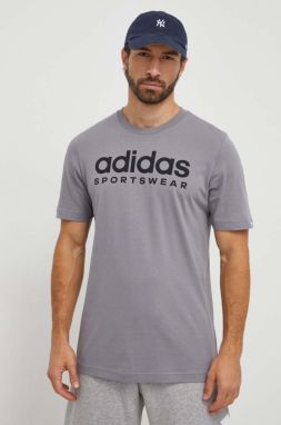 Bavlnené tričko adidas pánsky, šedá farba, s potlačou, IW8836
