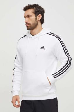 Mikina adidas pánska, biela farba, s kapucňou, s nášivkou,  IJ6476