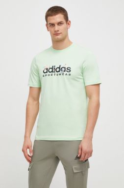 Bavlnené tričko adidas pánske, zelená farba, s potlačou, IM8306