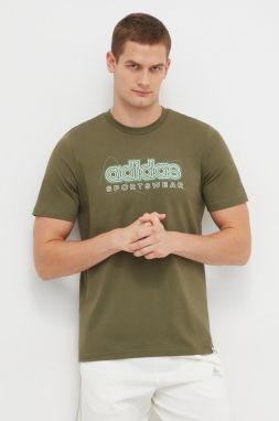 Bavlnené tričko adidas pánske, zelená farba, s potlačou, IM8314