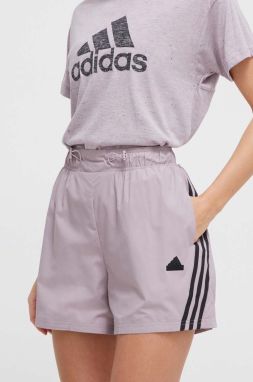 Šortky adidas dámske, ružová farba, s nášivkou, vysoký pás, IS3615