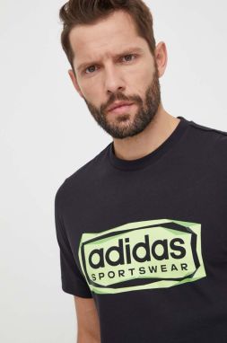 Bavlnené tričko adidas pánsky, čierna farba, s potlačou, IM8297