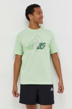 Bavlnené tričko adidas pánske, zelená farba, s potlačou, IN6243