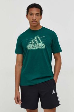 Bavlnené tričko adidas pánske, zelená farba, s potlačou, IN6262
