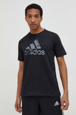 Bavlnené tričko adidas pánske, čierna farba, s potlačou, IR5828