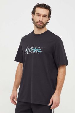 Bavlnené tričko adidas pánske, čierna farba, s potlačou, IM8311