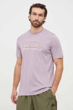 Bavlnené tričko adidas pánske, fialová farba, s potlačou, IM8315
