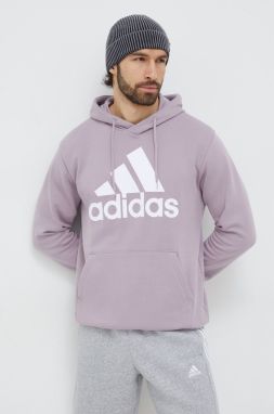 Bavlnená mikina adidas pánska, fialová farba, s kapucňou, s potlačou, IS1353