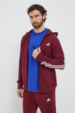 Bavlnená mikina adidas pánska, červená farba, s kapucňou, s nášivkou,  IS1365