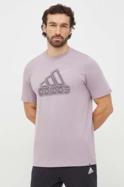 Bavlnené tričko adidas pánske, fialová farba, s potlačou, IN6270