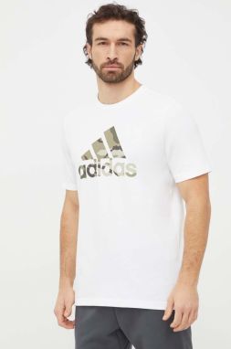 Bavlnené tričko adidas pánske, biela farba, s potlačou, IN6472