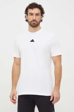 Bavlnené tričko adidas pánske, biela farba, s potlačou, IS2854