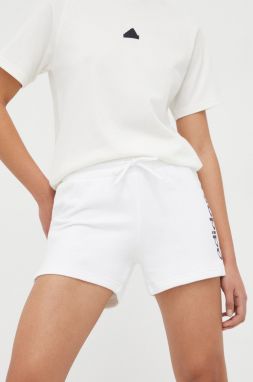 Bavlnené šortky adidas biela farba, s potlačou, vysoký pás, IC6875