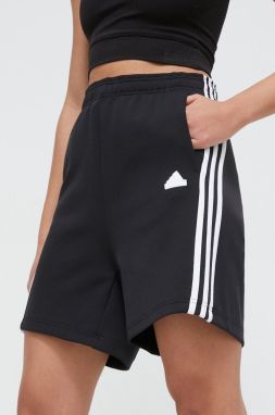 Šortky adidas dámske, čierna farba, s nášivkou, vysoký pás,  IP1543