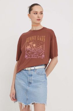 Bavlnené tričko Roxy dámsky, hnedá farba, ERJZT05682