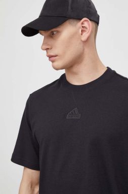 Bavlnené tričko adidas pánske, čierna farba, s potlačou, IR5266