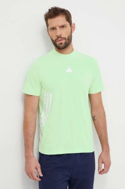 Bavlnené tričko adidas pánske, zelená farba, s potlačou, IX5193