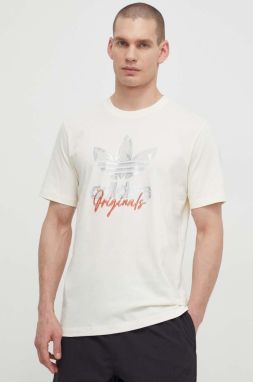 Bavlnené tričko adidas Originals pánsky, béžová farba, s potlačou, IS2910