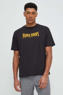 Bavlnené tričko Puma pánsky, čierna farba, s potlačou, 674470