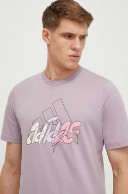 Bavlnené tričko adidas pánske, fialová farba, s potlačou, IN6244