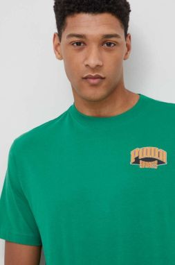 Bavlnené tričko Puma pánsky, zelená farba, s potlačou, 679187