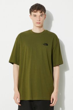 Bavlnené tričko The North Face M S/S Essential Oversize Tee pánske, zelená farba, s nášivkou, NF0A87NRPIB1