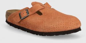 Semišové šľapky Birkenstock Boston dámske, oranžová farba, 1027118