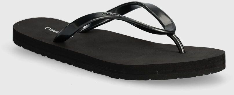 Žabky Calvin Klein FLIP FLOP DEBOSS LOGO MET dámske, čierna farba, na plochom podpätku, HW0HW02043